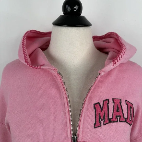 NWT GAP MadHappy Full Zip Crop Hoodie Sweatshirt MEDIUM Pink Embroidered Logo - Picture 5 of 16